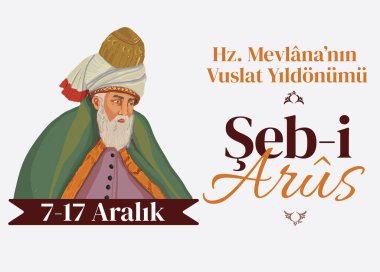 Mevlana Celaleddin-i Rumi, Mevlana Haftasi Turkey Konya, eb-i Arus. Tebrik Karti. Çeviri: Mevlana Rumi Günü, 2 Aralık. Dönen Derviş Sufi Dini Dansı.