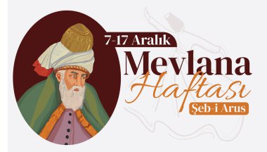 Mevlana Celaleddin-i Rumi, Mevlana Haftasi Turkey Konya, eb-i Arus. Tebrik Karti. Çeviri: Mevlana Rumi Günü, 2 Aralık. Dönen Derviş Sufi Dini Dansı.