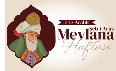 Mevlana Celaleddin-i Rumi, Mevlana Haftasi Turkey Konya, sebi Arus. Tebrik Karti. Çeviri: Mevlana Rumi Günü, 2 Aralık. Dönen Derviş Sufi Dini Dansı.