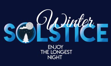 winter solstice lettering vector typography. hand drawn calligraphy winter soltice enjoy the longest night letter for background poster banner. isolated illustration.