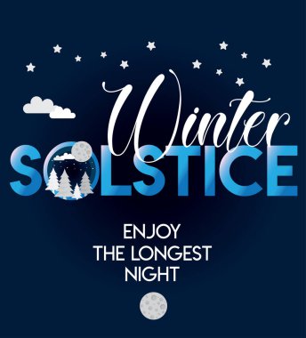 winter solstice lettering vector typography. hand drawn calligraphy winter soltice enjoy the longest night letter for background poster banner. isolated illustration.