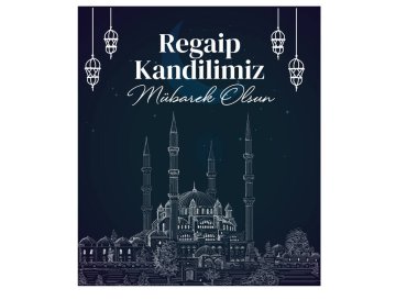 Müslüman bayramı, ziyafet. İslami kutsal gece konsept vektörü. Çeviri: Kutsanmış Regaip Kandil 'imiz (Regaip Kandil beş İslam gecesinden biridir))