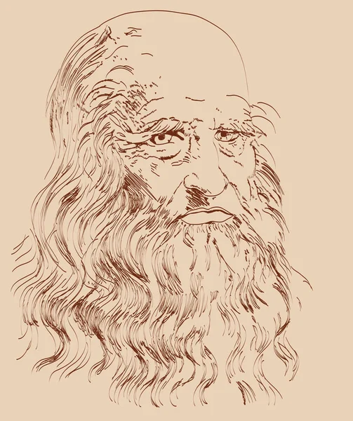 Hand Getekende Vector Portret Papier Achtergrond Leonardo Vinci — Stockvector