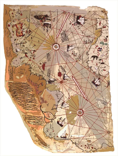 Piri Reis Kartograf Rysunek Mapa — Wektor stockowy