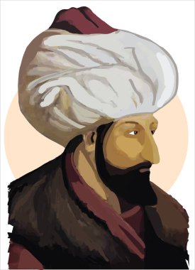 Fatih Sultan Mehmet, Osmanlı Sultanı ikinci mehmet. İstanbul 'un fatihi el çizimi vektör portresi
