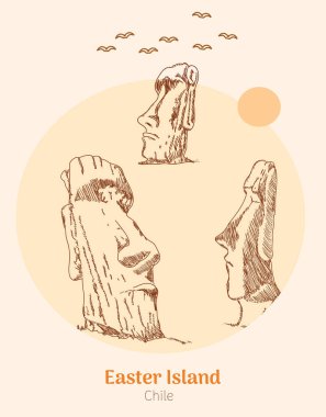 Paskalya Adası - Şili el çizimi vektör illüstrasyonu