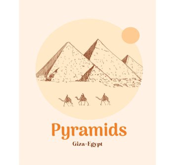 Giza, Mısır 'da piramitler ve çöl çiziyor. Vektör illüstrasyonu