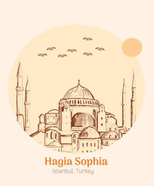 Ayasofya, İstanbul, Türkiye el çizimi vektör illüstrasyonu