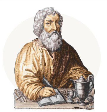 Hippocrates (460-370 BC) portrait in line art illustration.