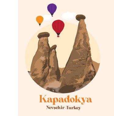 Kapadokya - nevsehir hindisi. el çizimi vektör illüstrasyonu