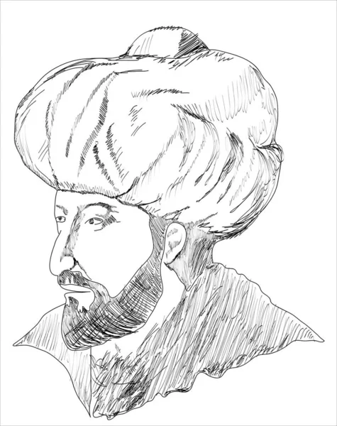 Fatih Sultan Mehmet Ottoman Sultan Andra Mehmet Erövrare Istanbul Handritning — Stock vektor