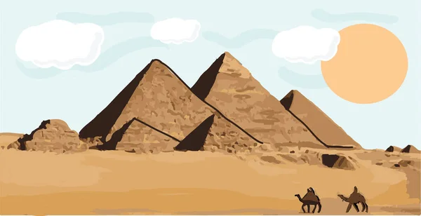 Ritar Pyramider Och Öken Giza Egypten Vektorillustration — Stock vektor