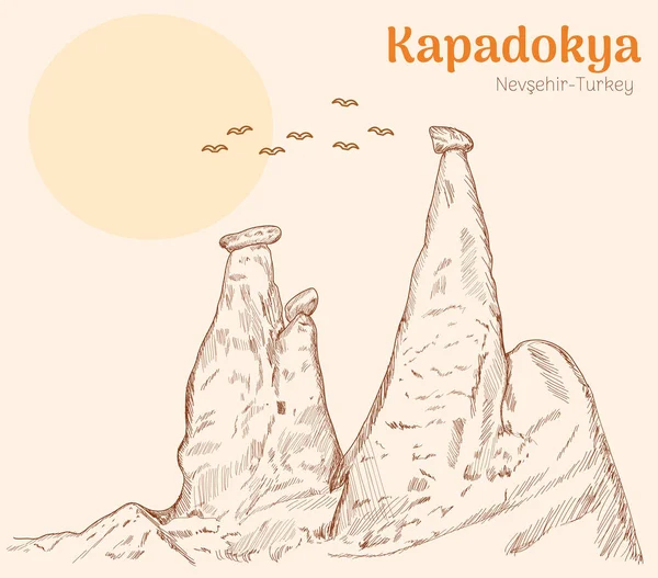 Cappadocia Nevsehir Turkey Hand Drawing Vector Illustration — Stock Vector