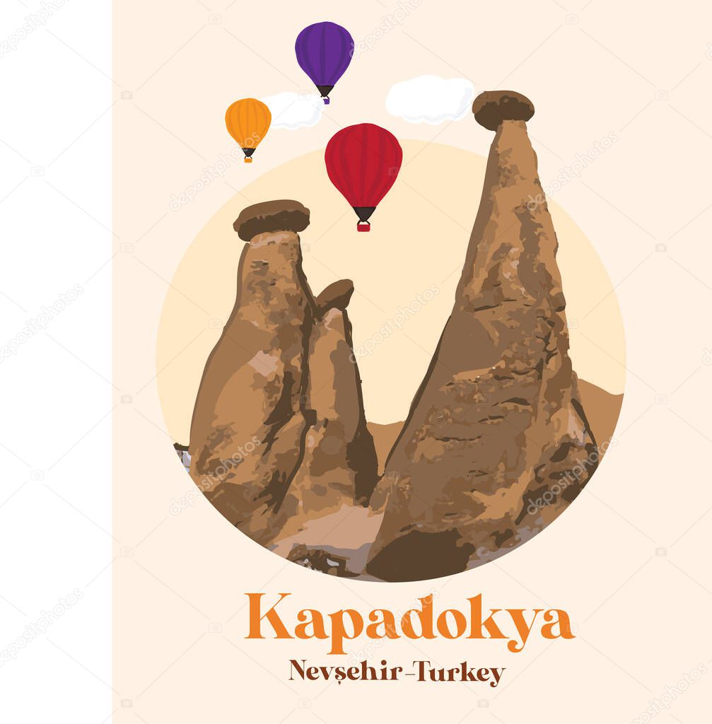 Cappadocia - nevsehir turkey. hand drawing vector illustration