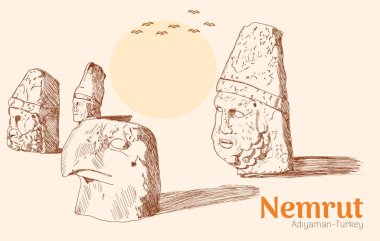 Nemrut dağının el çizimi vektör çizimi