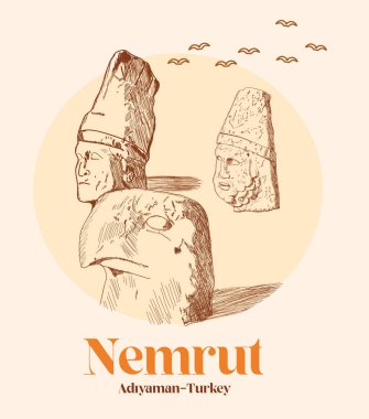 Nemrut dağının el çizimi vektör çizimi