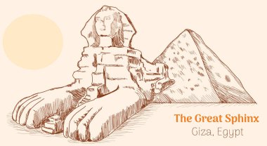 Büyük sfenks büyük sfenks giza el çizimi vektör illüstrasyonu