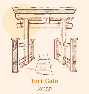 Torii kapısı japan el çizimi vektör çizimi
