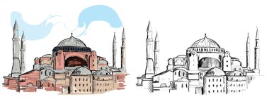 Hagia Sophia mosque historical building Istanbul. Hand drawn illustration
