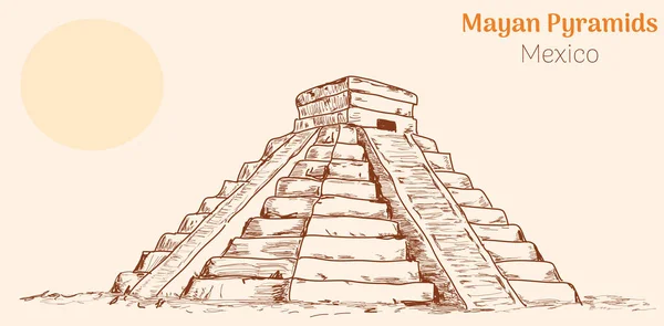 Pirámides Mayas México Dibujo Mano Vector Ilustración — Vector de stock