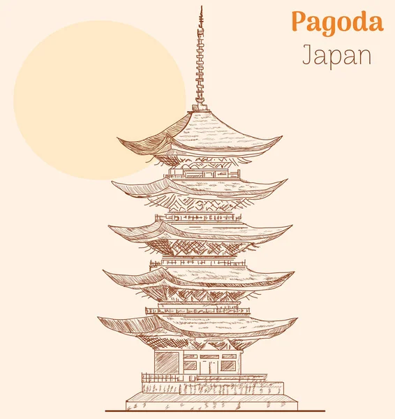 Pagoda Japón Dibujo Mano Vector Ilustración — Vector de stock