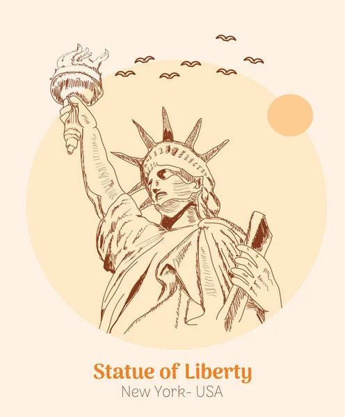 Estatua Libertad Nueva York Dibujo Mano Vector Ilustración — Vector de stock