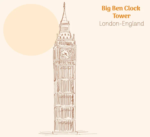 Big Ben Clock Tower London England Hand Drawing Vector Illustration — Wektor stockowy