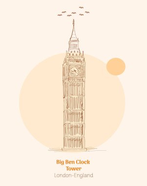 Büyük Ben Saat Kulesi Londra. El çizimi vektör çizimi.