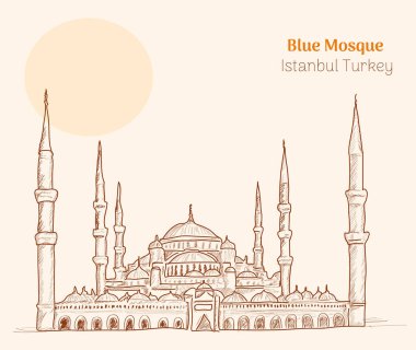Blue Mosque Istanbul Turkey hand drawing vector illustration
