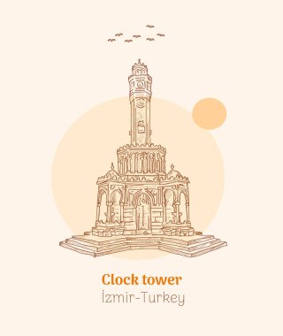 izmir clock tower hand drawing vector illustration	