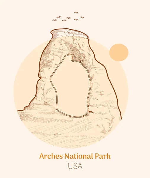 Arches National Park Usa Hand Drawing Vector Illustration — Vector de stock