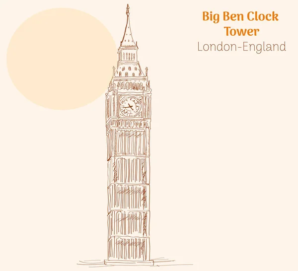 Big Ben Clock Tower London England Hand Drawing Vector Illustration — Wektor stockowy