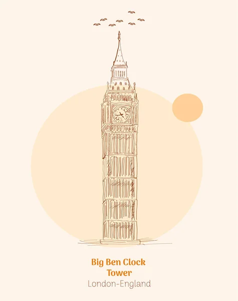 Big Ben Clock Tower London England Hand Drawing Vector Illustration — Wektor stockowy