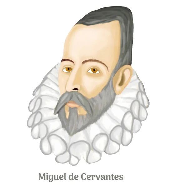 Miguel Cervantes Cartoon Portrait Art Illustration — Vetor de Stock