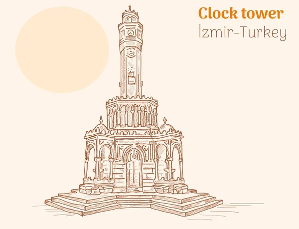 Izmir Clock Tower Hand Drawing Vector Illustration — Vector de stock