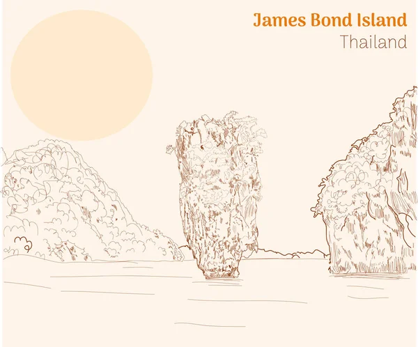 James Bond Island Thailand Hand Drawing Vector Illustration — Stock Vector