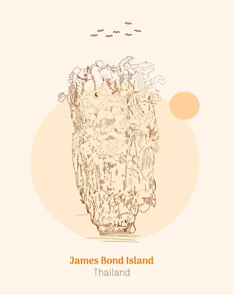 James Bond Island Thailand Hand Drawing Vector Illustration — Stock Vector