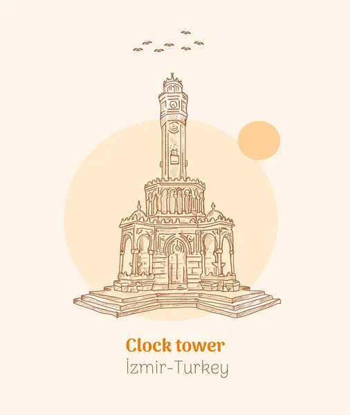 Izmir Clock Tower Hand Drawing Vector Illustration Stock Vector