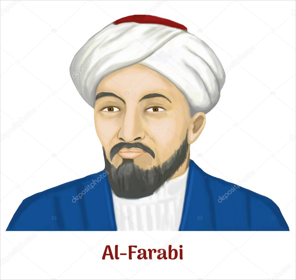 Al-Farabi (872-950) cartoon portrait in art illustration