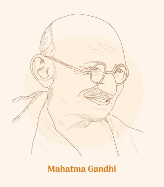Porbandar, Porbandar State, Kathiawar Agency, British India 2 October 1869-30 January 1948 Mahatma Gandhi hand drawing vector illustration