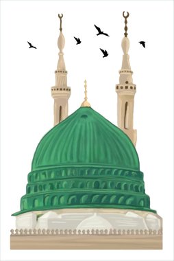 Al Masjid An Nabawi Mecca Saudi Arabia Hand drawn sketch. Vector illustration