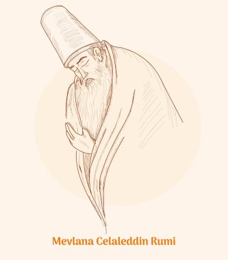 Mevlana Celaleddin Rumi hand drawing vector illustration