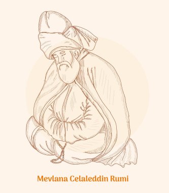 Mevlana Celaleddin Rumi hand drawing vector illustration