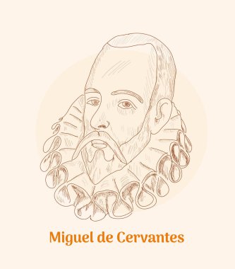 Miguel de Cervantes ünlü İspanyol yazar izole vektör çizim portresi