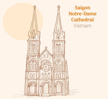 Saigon Notre Dame Cathedral vietnam hand drawing vector illustration