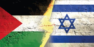 Dispute between Palestine and Israel. Tensions between Palestine and Israel. Palestinian and Israeli flag facing each other