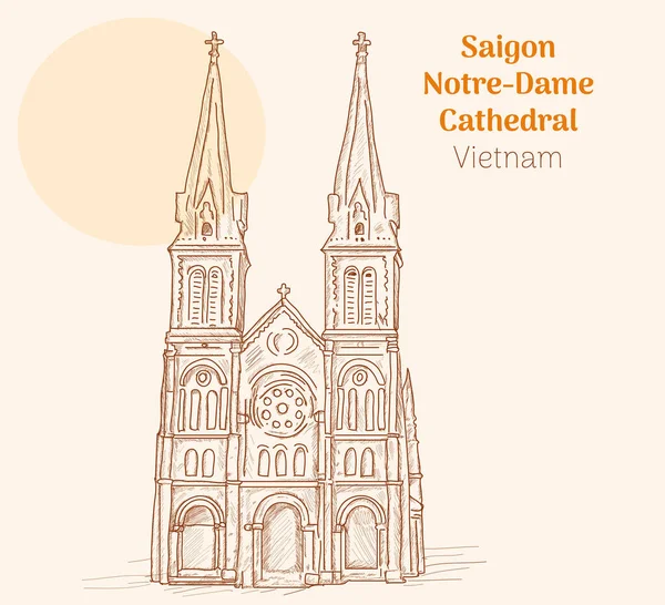Saigon Notre Dame Cathedral Vietnam Hand Drawing Vector Illustration — Wektor stockowy