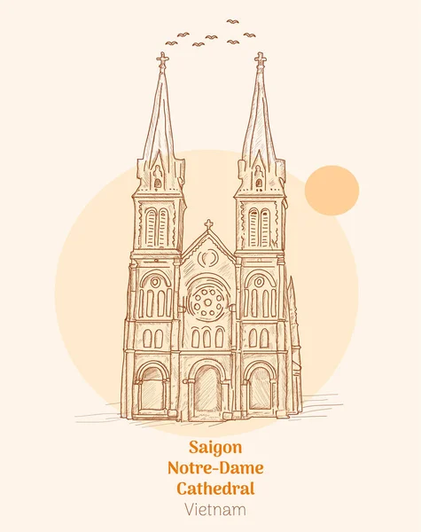 Saigon Notre Dame Cathedral Vietnam Hand Drawing Vector Illustration — Wektor stockowy