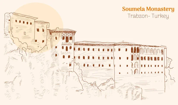 Soumela Monastery Trabzon Turkey Hand Drawing Vector Illustration — 图库矢量图片