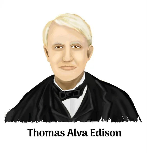 Thomas Alva Edison Vector Illustration Hand Drawn — 스톡 벡터